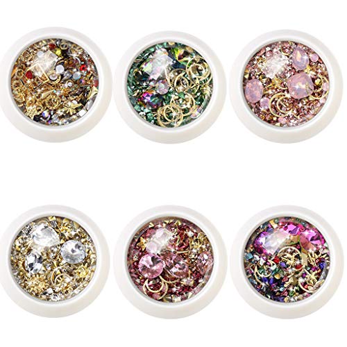 6Pcs Holographic Nail Art Glitter Star Moon Diamonds Chunky Glitters Nail Sequins Flakes Water Nail Decals for Nail Art Decoration DIY Crafting