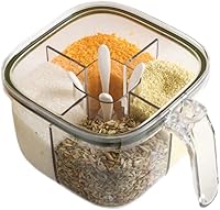 Vista 1 de Caja transparente de marca, juego de recipientes sellados de 4 compartimentos con tapa, cubierta y cucharas de servir, tarros de plástico