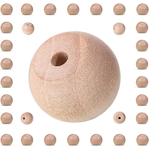 30 Pieces Unfinished Wood Ball Knobs Pulls Handles Round Wood Knobs Cabinet Doors Unfinished Wooden Ball Knobs for Kitchen Cabinet Knobs Drawer Knobs Dresser Knobs Gnome Noses and Crafts(3/4 Inch)
