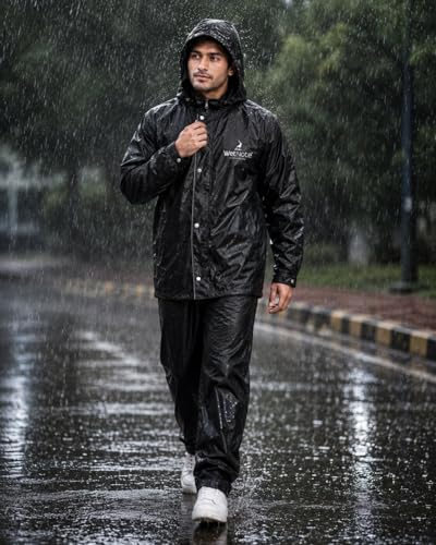 Image of TAGDO Rain Coat for Men Waterproof for Bike Rider with Zipper and Button and Adjustable Hood along with inner pockets | Rain Suit for Men & Women | Jacket & Pants with Carry Bag (2073)