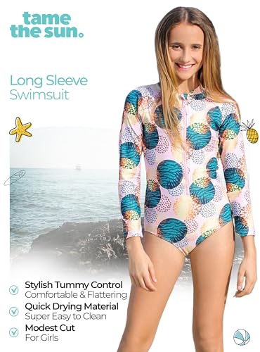 Image of One Piece Girls Swimsuit Long Sleeve UPF 50+ Rash Guard with UV Protection