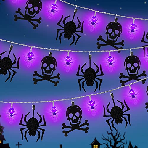 Guirlande lumineuse araignée 12 LED Halloween avec bannière squelette déco extérieure