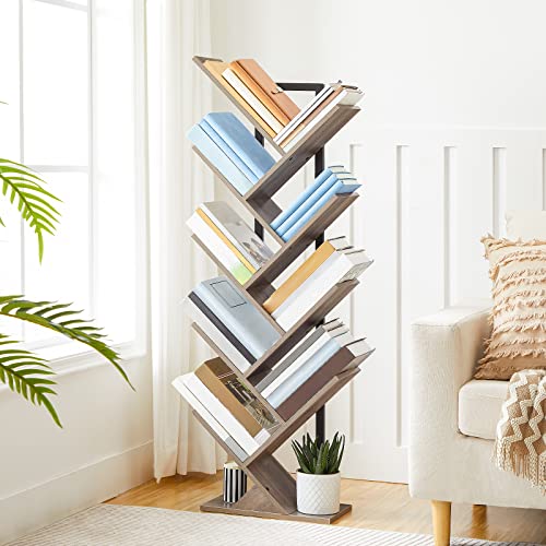 HOOBRO Bücherregal, Standregal mit 9 Ebenen, Holz DVD Regal, in Baumform, Metallgestell, für Wohnzimmer, Arbeitszimmer, Kinderzimmer… – Ansicht 4