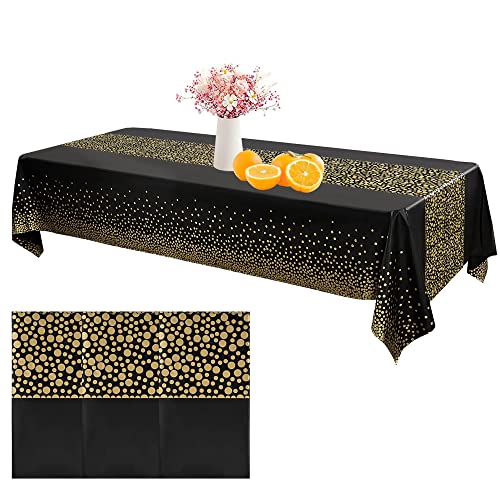 Nappe Jetable, ZKSMNB Nappe Anniversaire, Nappe Bière, Nappe Extérieure, 3 Pcs Nappe Rectangulaire Imperméable pour Fête Mariage, 137 x 274 cm (Points Or sur Noir) Cover