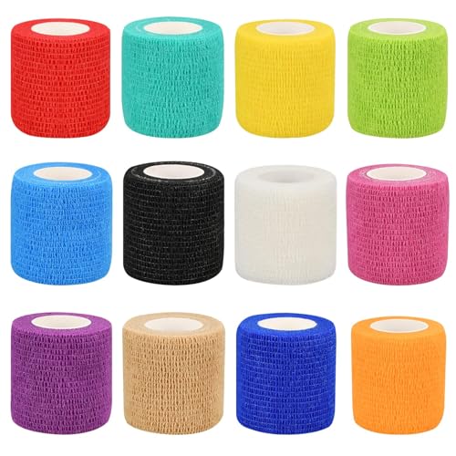 Neuytiky 12 Rolls 5CM X4.5M Vendaje Autoadhesivo,Adhesiva Impermeables Cinta Autoadhesiva,Venda Cohesiva Venda Cinta Bendaje,para Manos,Pie,Rodillas Esguinces
