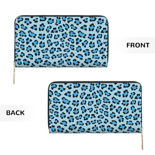 Blue leopard print Wallet Women Men, Long PU Leather Wallets for Women, Cute Womens Travel Wallet Purse Pouch with Zipper Pocket2