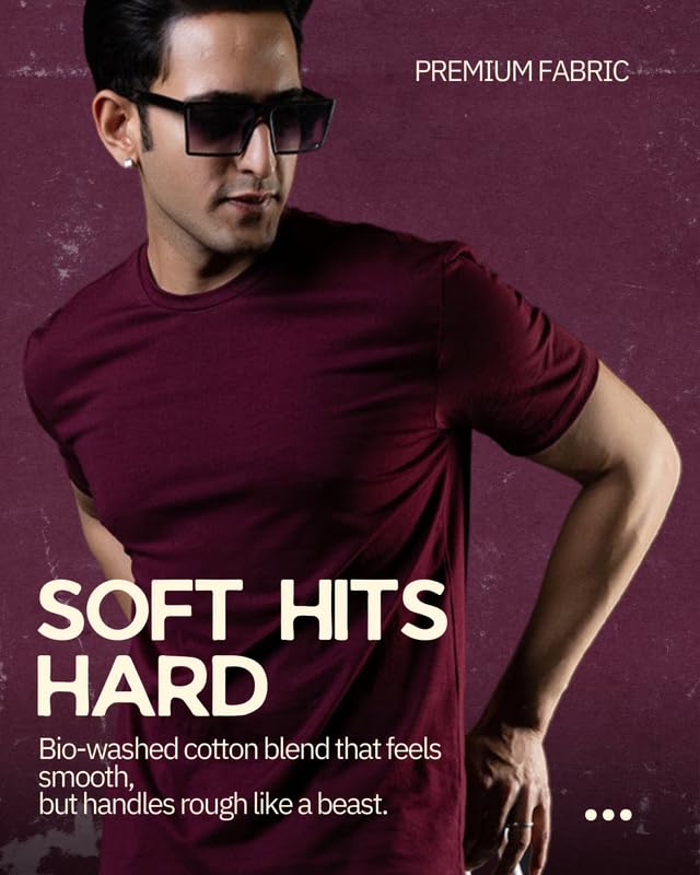 Image of Ghumakkad Cotton Blend Half Sleeve Round Neck Sports T Shirt for Men