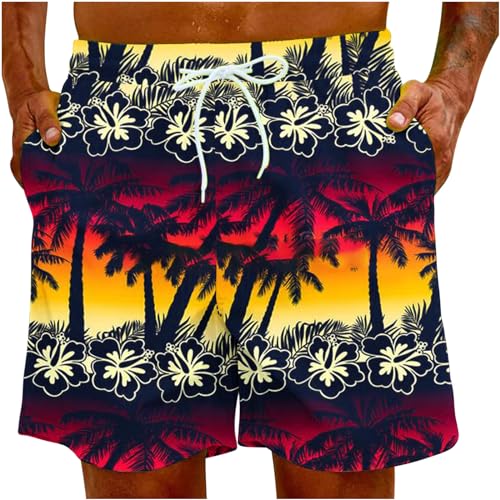 Shorts masculinos estampados masculinos na praia festival havaiano plissado tropical perna reta verã