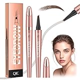 2 Stück 3D Wasserdichter Microblading Augenbrauenstift,Magischer Augenbrauenstift mit 4 Mikrogabelspitzen Dunkelbraun,Langlebig, Eyebrow Pencil Härchenzeichnung Kann Leicht Natürliche Augenbrauen