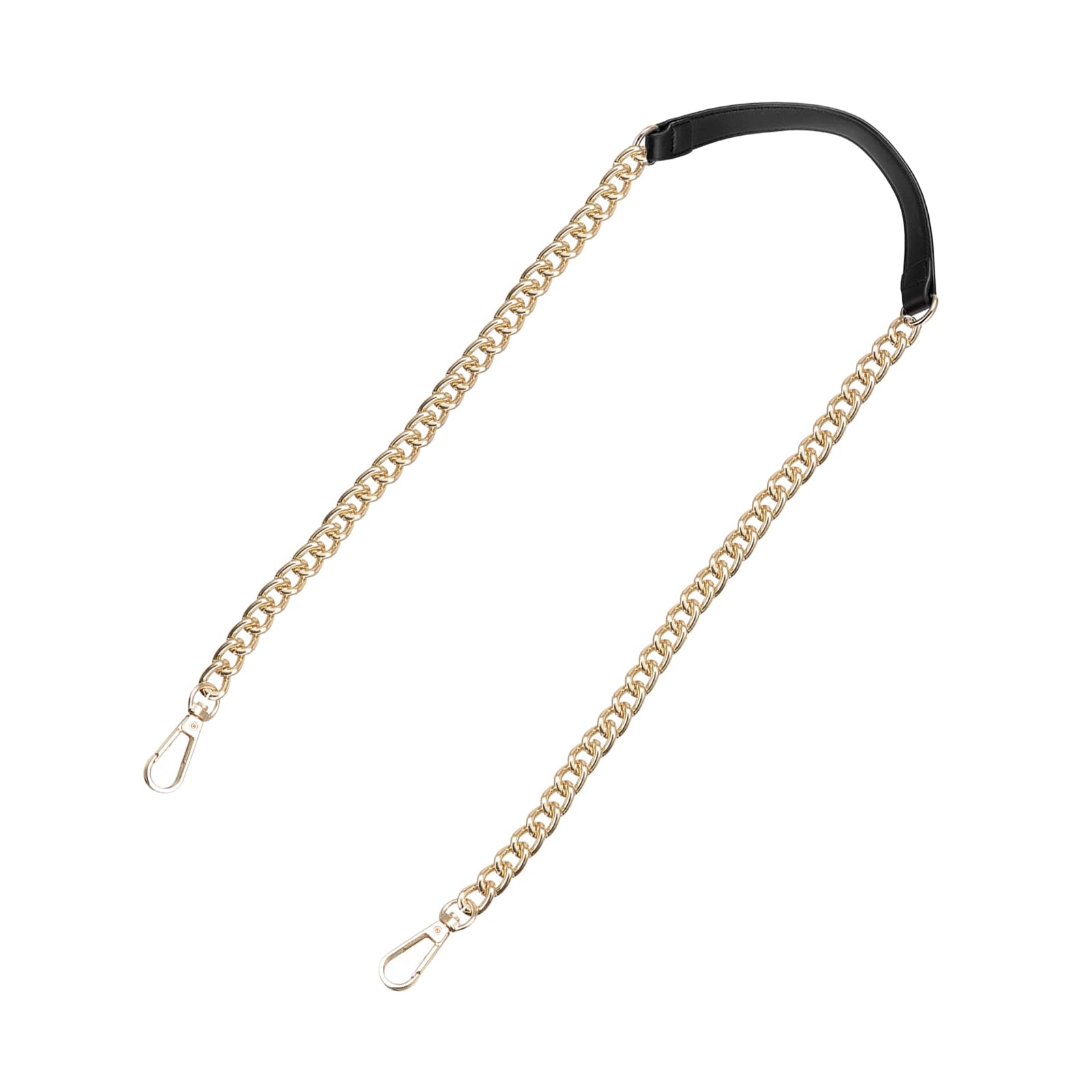 sourcing map Purse Chain Strap, 47" Leather Iron Flat Chain Strap Handbag Chains Purse Handles Shoulder Replacement Strap (Black Strap Gold Chain)