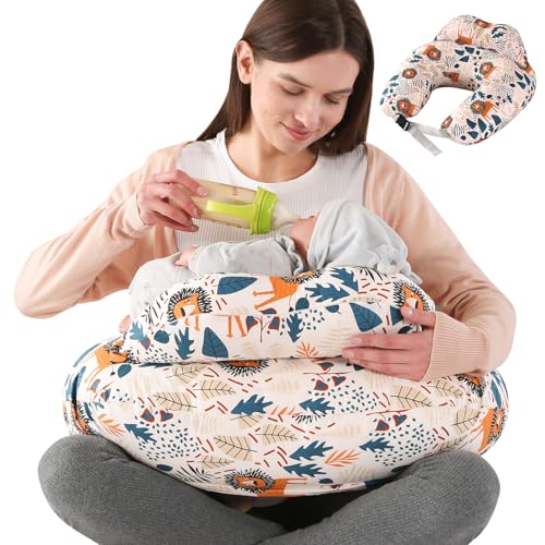 Mingfuxin Nursing Pillow for Breastfeeding, Multifunctional Breastfeeding Pillows with Adjustable Waist Strap & Safety Fence Pregnancy Maternity Pillow for Baby Bottle Feeding Pillows