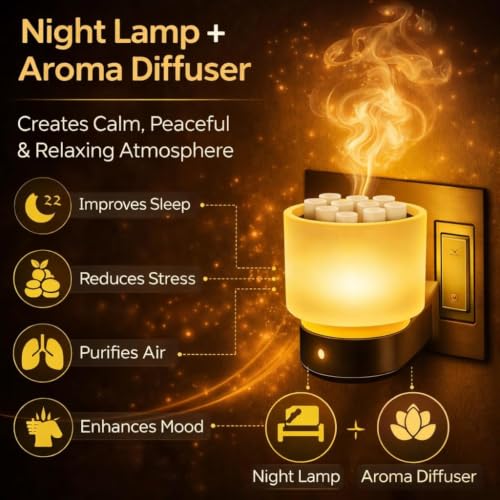 Image of Electric Kapoor Dani with On /Off Switch & Night Lamp | Flameless Camphor Diffuser, Steel Plate for Pooja Room & Bedroom & Office | Works with Camphor, Essential Oils & Bakhoor