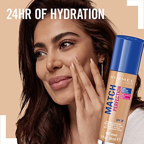 Rimmel Match Perfection Foundation 400 Natural Beige, Medium Coverage, 24Hr Hydration, No Caking Or Creasing, Lightweight, Reduces Imperfections, Invisible Coverage, SPF20, Cruelty Free - 6
