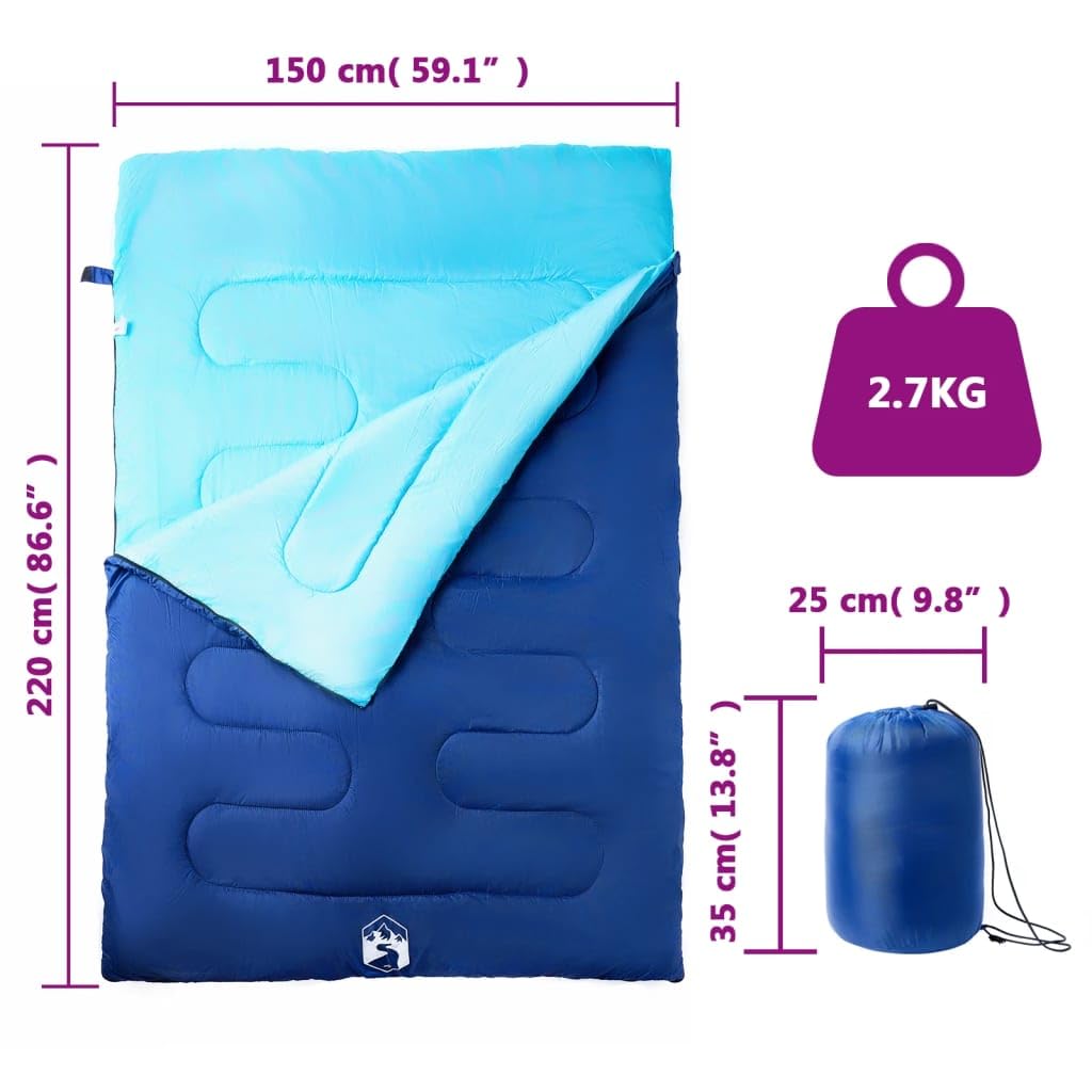 Doppelschlafsack Erwachsene mit Kissen, 3-4 Jahreszeiten, wasserdicht, atmungsaktiv und kompakt, ideal für Camping, Wandern, Trekking, Outdoor und Reisen