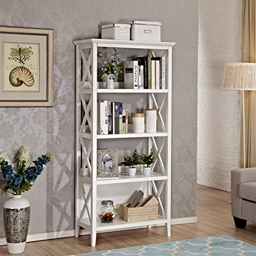 Mixcept 67" Solid Pine Wood Bookshelf 4 Tier Bookcases Storage Rack Shelving Unit Collection Shelf, White