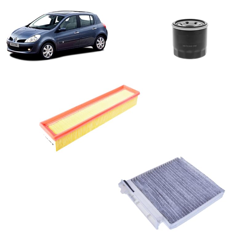 Kit tagliando 3 filtri compatibile con Renault clio iii 1.2 16V Benzina 2005-2014