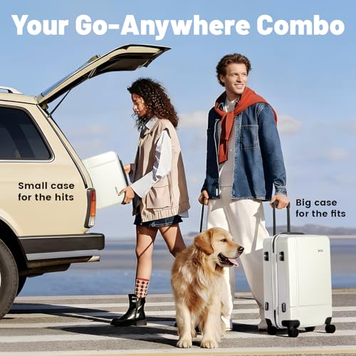 Image of 2 Piece Carry on Luggage Set, 14 in 20 in Lightweight Hardshell Suitcases with 360 Double Spinner Wheels & TSA Lock for Family Vacation Getaways Double Spinner Wheels White