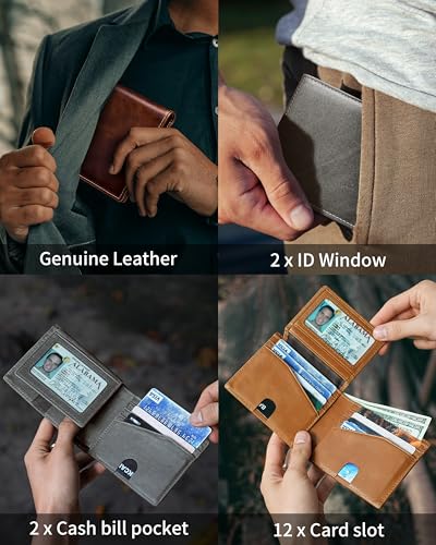 Image of Artpaxy Mens Wallet Bifold Genuine Leather RFID Blocking Wallet for Men with 2 ID Windows 12 Card Holders 2 cash pockets 1 Gift Box