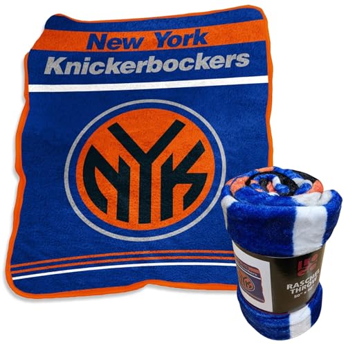 Logo Brands NBA Game Day Raschel Plush Throw Blanket, 50" x 60" (New York Knicks)