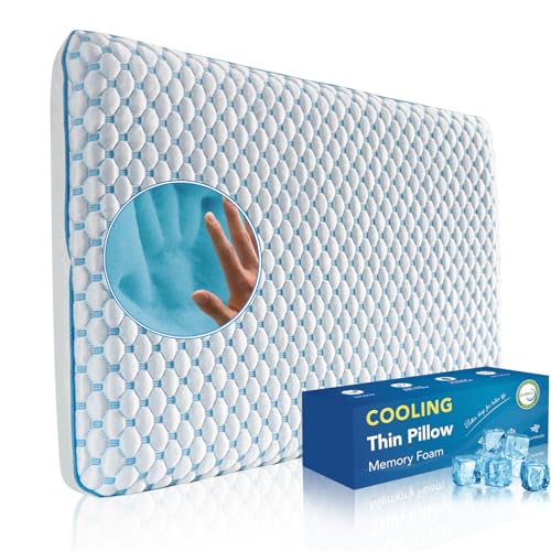 Stomach Sleeping Pillow for Back & Stomach Sleeper, Flat Soft Pillows for Sleeping Thin Memory Foam Pillow for Back Shoulder Neck Pain Relief - Cooling Ultra Thin Pillows for Sleepers 1.75-Inches