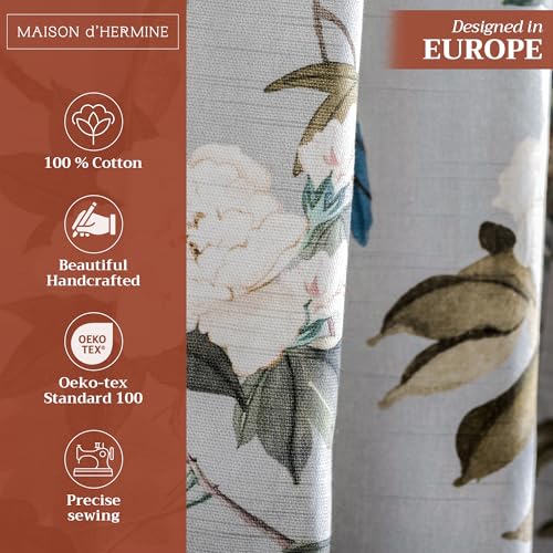 Image of Maison d' Hermine Curtains for Living Room 100% Cotton 50 inchx96 inch (Pack of 1) | 96 inches long Light Filtering Curtains for Windows Bedroom with Rod and Loop Pockets - Hokuzai - Grey