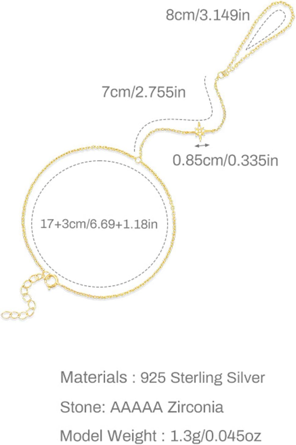 925 Sterling Silver Hand Chain Bracelet for Women,Non Tarnish 14k Gold Plated White CZ Starburst Ring Bracelets Hand Chain Dainty Diamond Layered Stackable Link Chain Trendy Body Summer Beach Jewelry Mothers Day Gifts