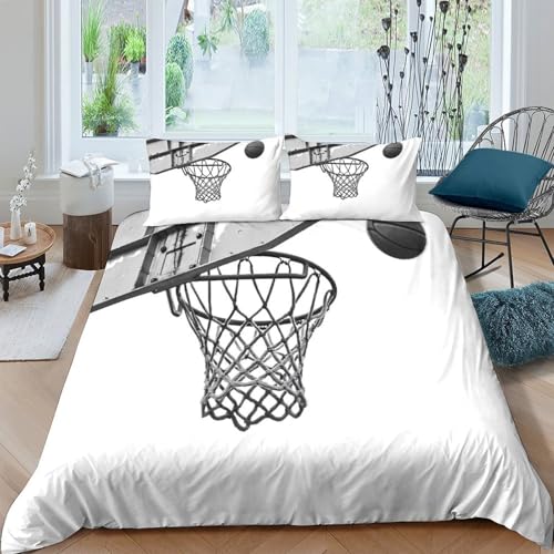 Housse de couette douce hypoallergénique pour lit double motif basketball 3D