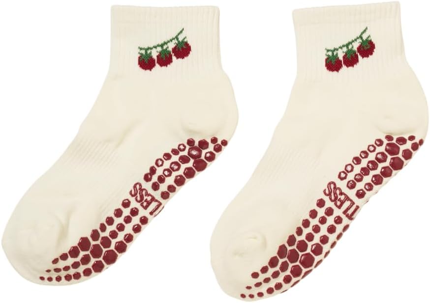 Shapes Studio Cropped Crew Grip Socks, Cutest Fruits Pilates Socks, Ruffle socks, Non-Slip, Barre Yoga Fitness