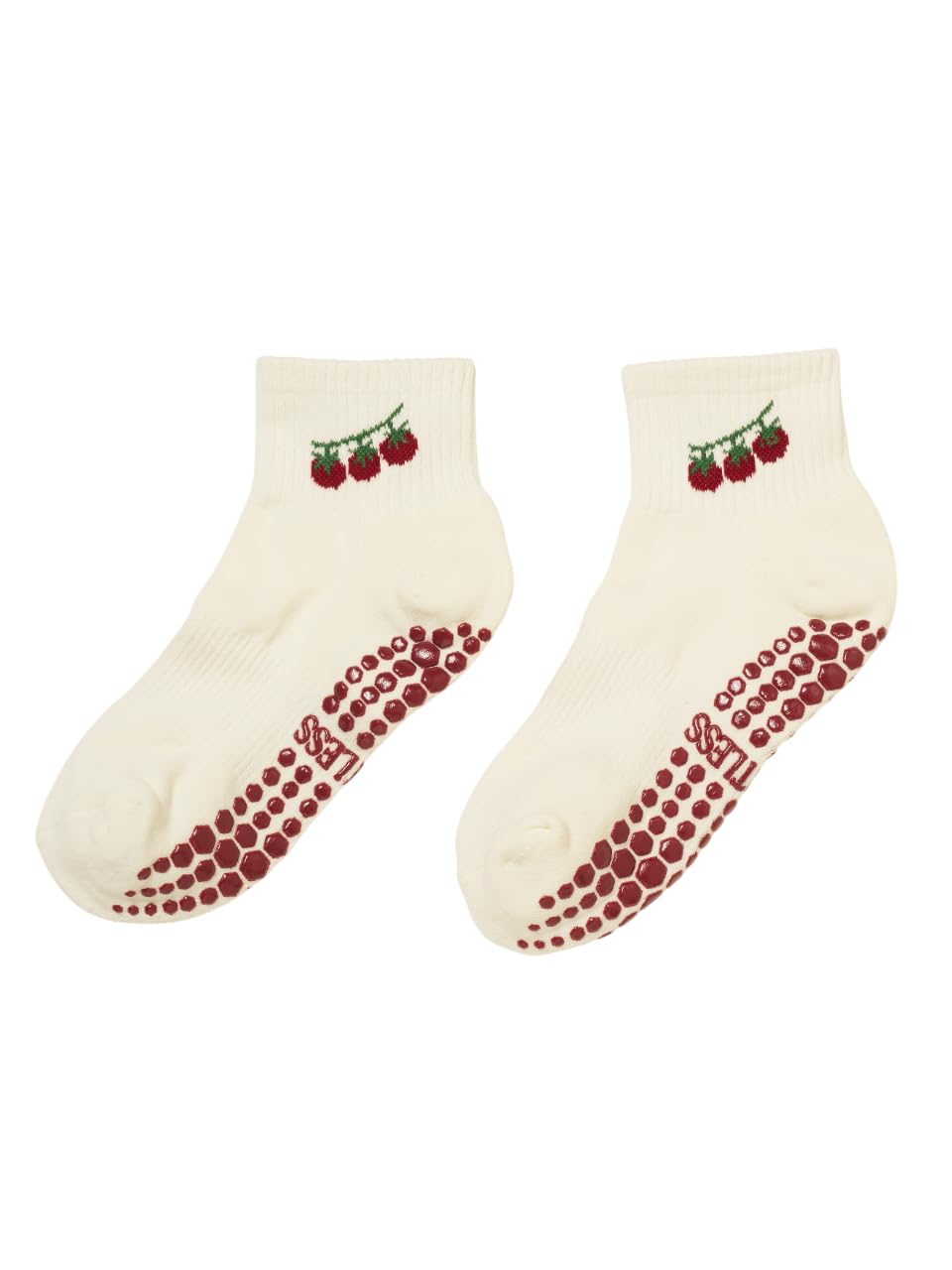 Shapes Studio Cropped Crew Grip Socks, Cutest Fruits Pilates Socks, Ruffle socks, Non-Slip, Barre Yoga Fitness Cropped Crew Tomato