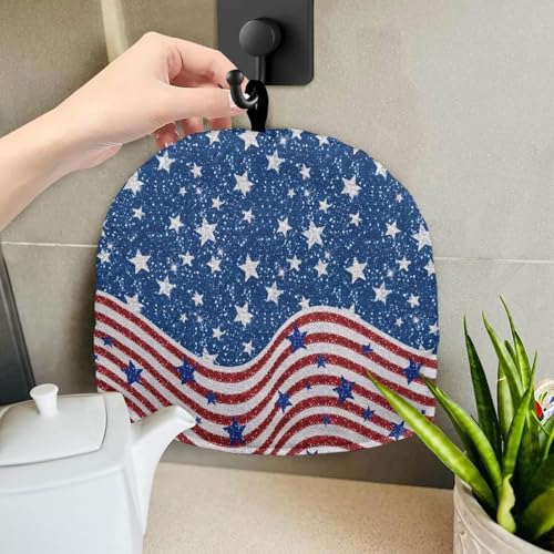 Image of Stars and Stripes Tea Cozy for Teapot Patriotic Decoration Teapot Insulation Cover for 4th of July Keeping Warm Tea Cup Warmer Cozy
