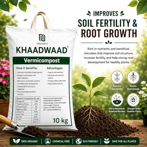 Image of Organic Vermicompost Fertilizer for Plants | Natural Manure & Soil Enricher for Home Garden, Terrace Garden, Pots, Planters & Vegetable Plants | 10 KG