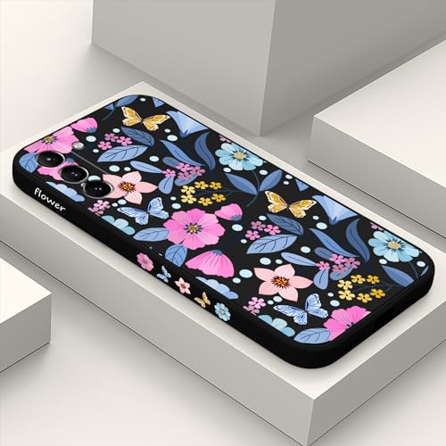 Coque Samsung S21 Plus fine finition noire mate florale au design minimaliste