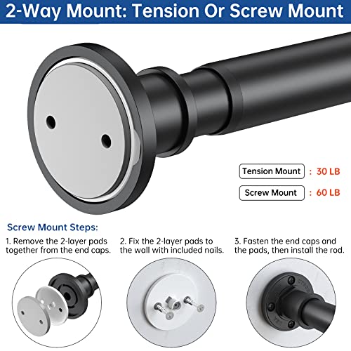 Image of BRIOFOX Industrial Shower Curtain Rod - 2-in-1 Design Tension Curtain Rod - Rustproof Non-Slip 27 to 43 Inch Stainless Steel, Matte Black Window Curtain Rod