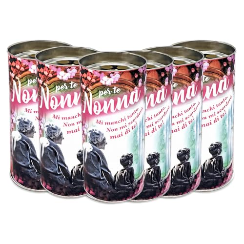 Ma Maison Set 6 Ceri Votivi Nonna 58x13 cm, Lumino Funerale - Candele Decorative, con Scritta, Non Profumata, Colorato, Durata 2 Giorni, Cimitero, Lapide - per i Tuoi Cari (Nonna)