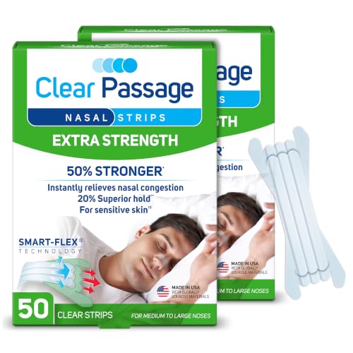 Image of Clear Passage Nasal Strips, Clear Extra Strength, 100 Count | Works Instantly to Opens Nasal Passages, Improve Sleep, Reduce Snoring, & Relieves Nasal Congestion Due to Colds & Allergies
