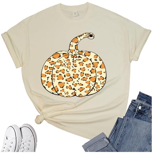 Thanksgiving Shirts for Women: Thankful Greatful Blessed Fall Pumpkin Short Sleeve Crew Neck T-Shirt
