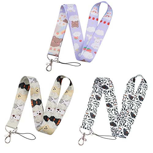 Bkbkaak 3 Sets Cute Cat Dog And Bear Lanyard For Keys Id Badge Holder Kids Girls Lanyard With Kawaii Cartoon Animal Pattern #TOP1