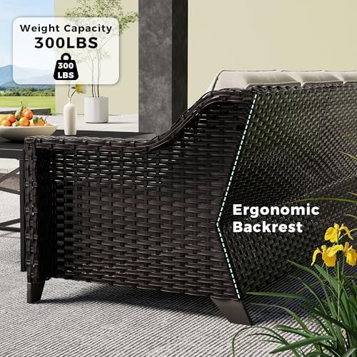 Image of 3 Piece Patio Furniture Set, Wicker Outdoor Conversation Set | Patio Chair Set with Olefin Removable Cushion, All-Weather Outdoor Couch with Deep Seat for Porch, Deck and Backyard, Beige
