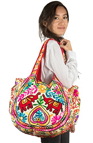 Tribeazure Elephant Tote Embroidered Mirror Shoulder Bag Top Handle Satchel Summer Beach Casual Fashion #TOP1