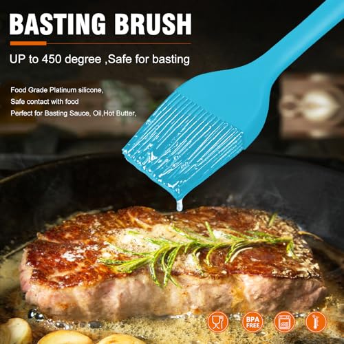 Image of Walfos Silicone Basting Pastry Brush, Heat Resistant Pastry Brush Set, Strong Steel Core and One-Pieces Design, Perfect for BBQ Grill Baking Kitchen Cooking, BPA Free and Dishwasher Safe, 2 Pcs (Blue)