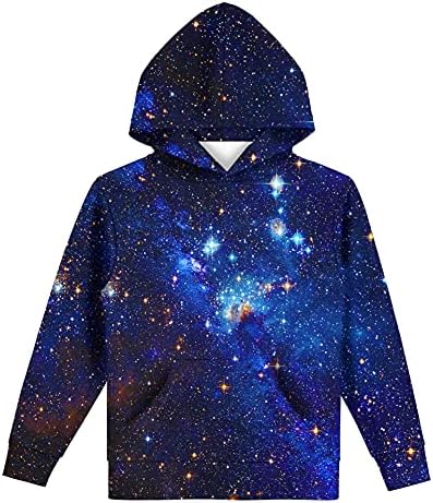 Hgvoetty Sweatshirts for Kids Space 3D Printed Hoodies for Boys Girls Unisex 3D Novelty Hooded Sweater for Children with Pockets 14-15 Years