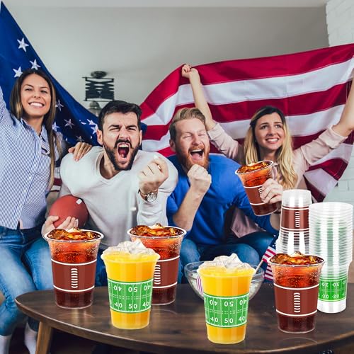 50 PCS Football Cups, 16 OZ Football Party Cups, Thickened Football Plastic Cups, Disposable Clear Drinking Cups in 2 Designs for Football Party Supplies Football Party Decorations Touchdown Favors - Image 6