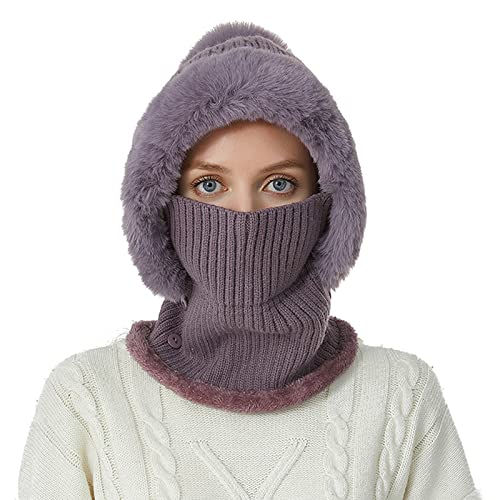 Bonnet tricoté femme nuque protégée, couvre-chef chaud et ensemble d'hiver tendance