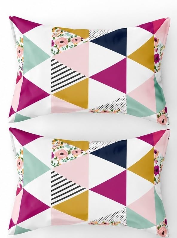 Image of King Size Microfibre Decorative Pillow Covers, Navy Blue Multicolour Heart Print-50 cm x 75 cm (2, Multicolor)
