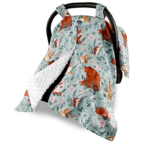 Image of TANOFAR Car Seat Cover Baby, Carseat Covers Baby Boy Girl, Peekaboo Opening Infant Car Seat Cover for Winter, Warm & Cozy, Woodland Animals