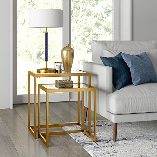 Henn&Hart Rectangular Nested Side Table in Brass, Table for Living Room, Bedroom Henn&Hart Rectangular Nested Side Table in Brass, Table for Living Room, Bedroom