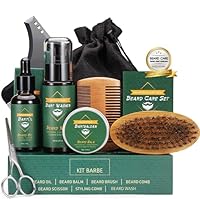 CUSMAY Bartpflege Set für Männer 9 Teilig,Geschenke Bart Set Herren mit Natürlich Bartshampoo,Bartöl,Bartbalsam,Bartkamm,Bartbürste,Bartschere, Männer Geschenkset für Vatertag Valentinstag Weih