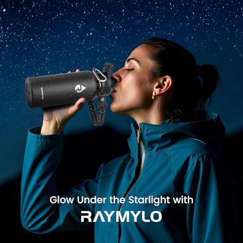 Image of RAYMYLO Insulated Water Bottle 32 oz, Triple Wall Vacuum Stainless Steel (Cold for 24Hrs, Hot for 12Hrs), Leak Proof & Non-BPA, Modern Water Flask Jug with Paracord Handle & Straw Spout Lids