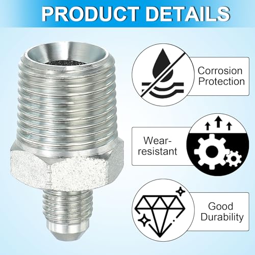 Image of PATIKIL Pipe Adapter Connector 7 /16 inch Male 74 Flare JIC x 1 /2 inch Male R Pipe Fitting Oil Feed Restrictor Fitting Hydraulic Connector for Oil Steam Water Pipelines System