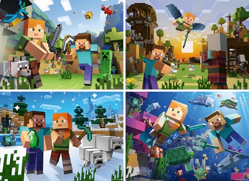 Ravensburger - Minecraft Jigsaw Puzzle, Bumper Pack 4 x 100, Gift Idea for Children 5+ Years, Educational and Stimulating Game, 4 Jigsaw Puzzles of 100 Pieces, 36 x 26 cm